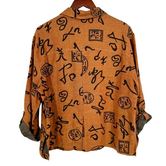 Chicos Sz Large 2 100% LINEN Asian Japanese Wearable Art Blouse Shirt Top - Picture 7 of 7